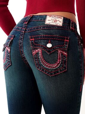 True Religion Womens Dark Blue Jeans with Red Contrast Stitching